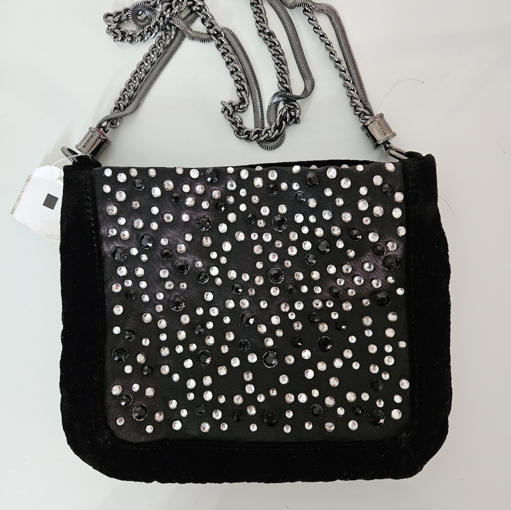 BCBGGeneration Cute Black Velour Rhinestone Shoulder Bag NWT